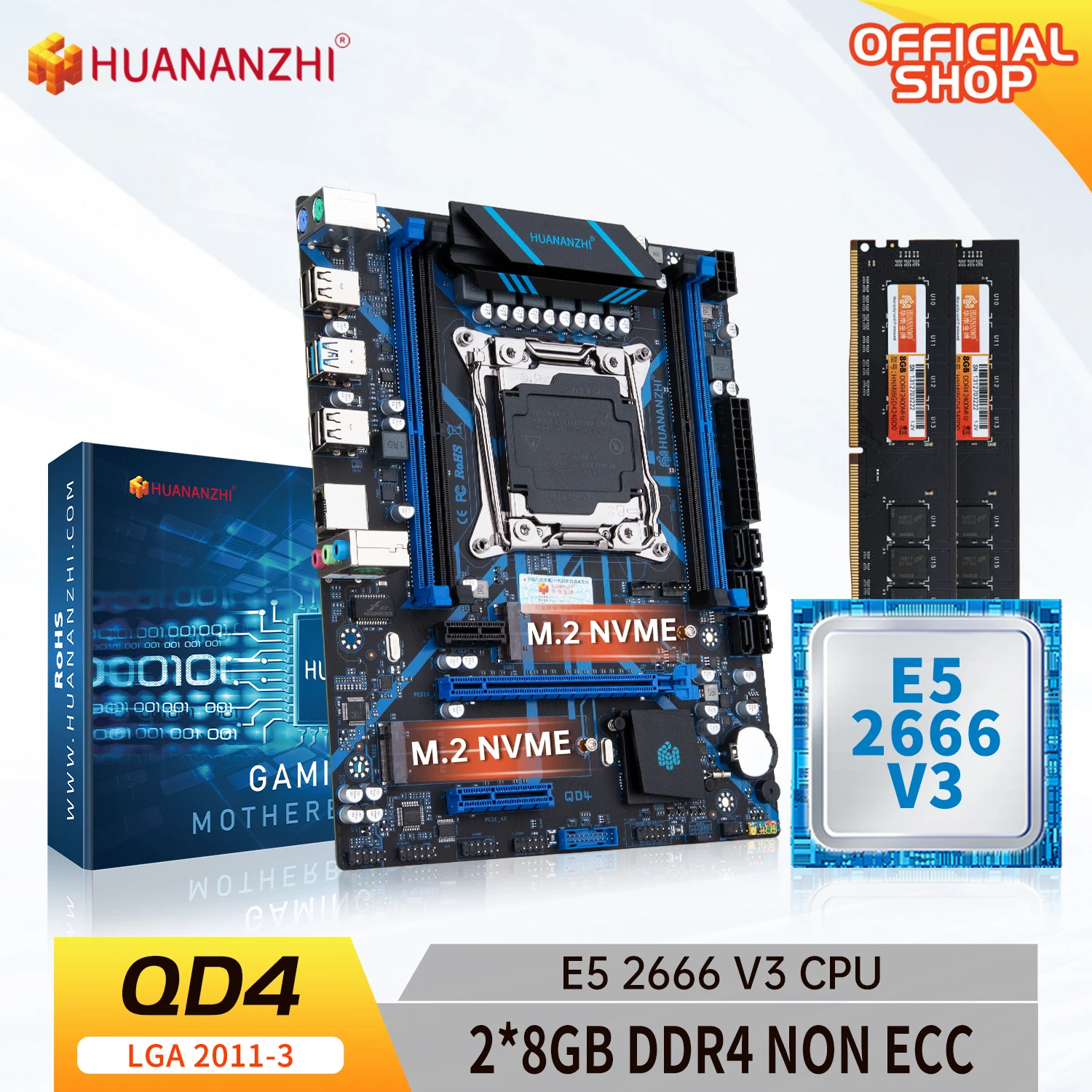  Материнская плата HUANANZHI QD4 LGA 2011-3 с Intel XEON E5 2666 v3 с 2*8G DDR4 комбинированный комплект