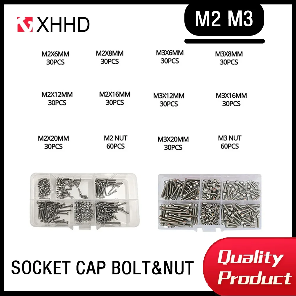 

420Pcs 304 Stainless Steel Locking Kit Hexagon Hex Socket Cap Head Bolts Nuts Set M2 M3 Metric Thread Screws Metalworking