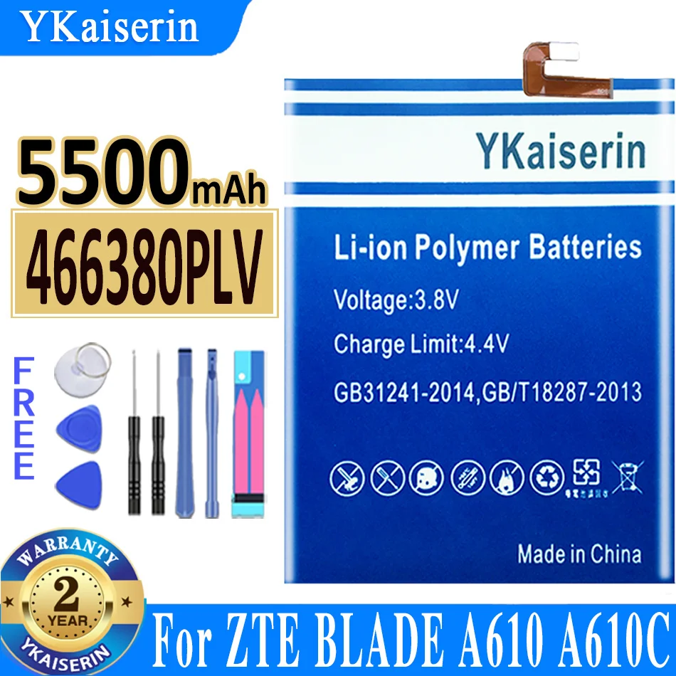 

Аккумулятор ykaisсеребрин 5500 мАч 466380PLV для ZTE Blade A610 A610C A610T BA610C BA610T, батарея + Бесплатные инструменты
