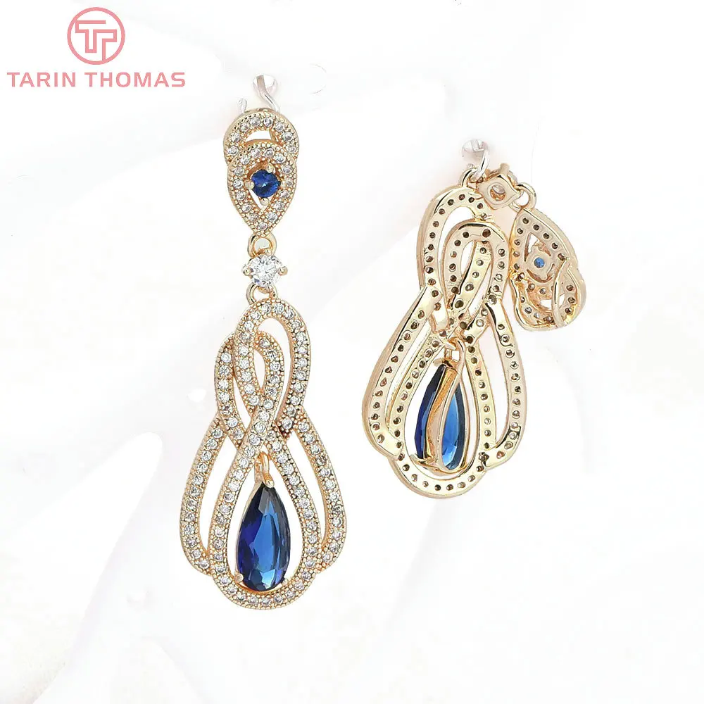 Латунные подвески в форме капли с цирконием 2 шт. 15 х46 мм 24 К золотистого цвета