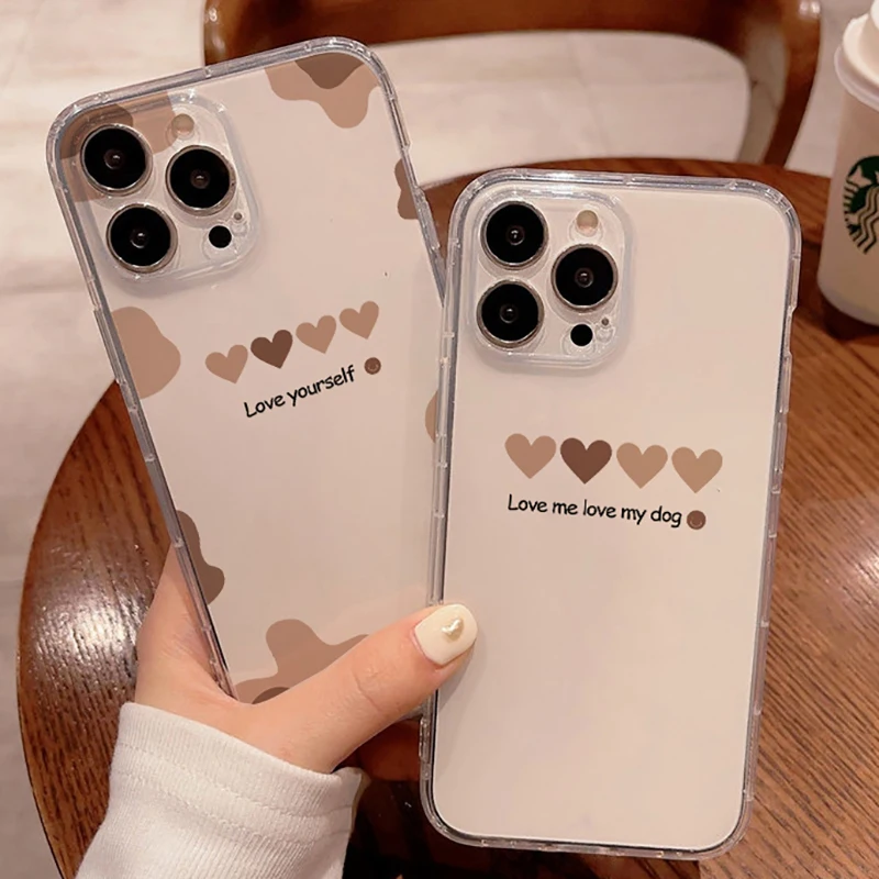 

Coffee Clear Couple Phone Cases For iPhone 11 12 13 Mini X XR XS Pro Max SE 2020 8 7 6 6S Plus Protective Soft Silicone Cover
