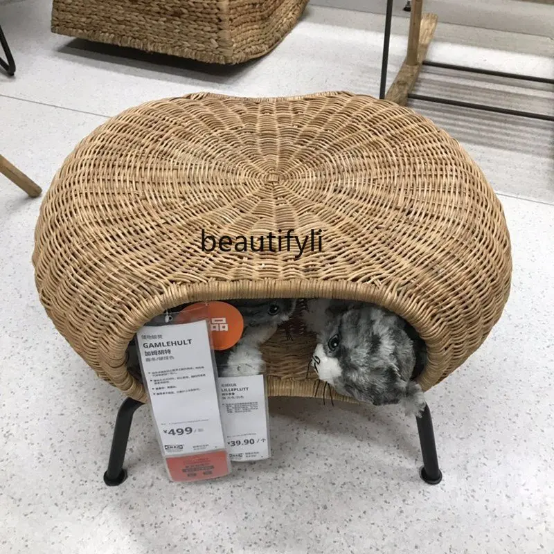 

zqStorage Footstool Footstool Low Stool Rattan Woven Stool Storage Stool
