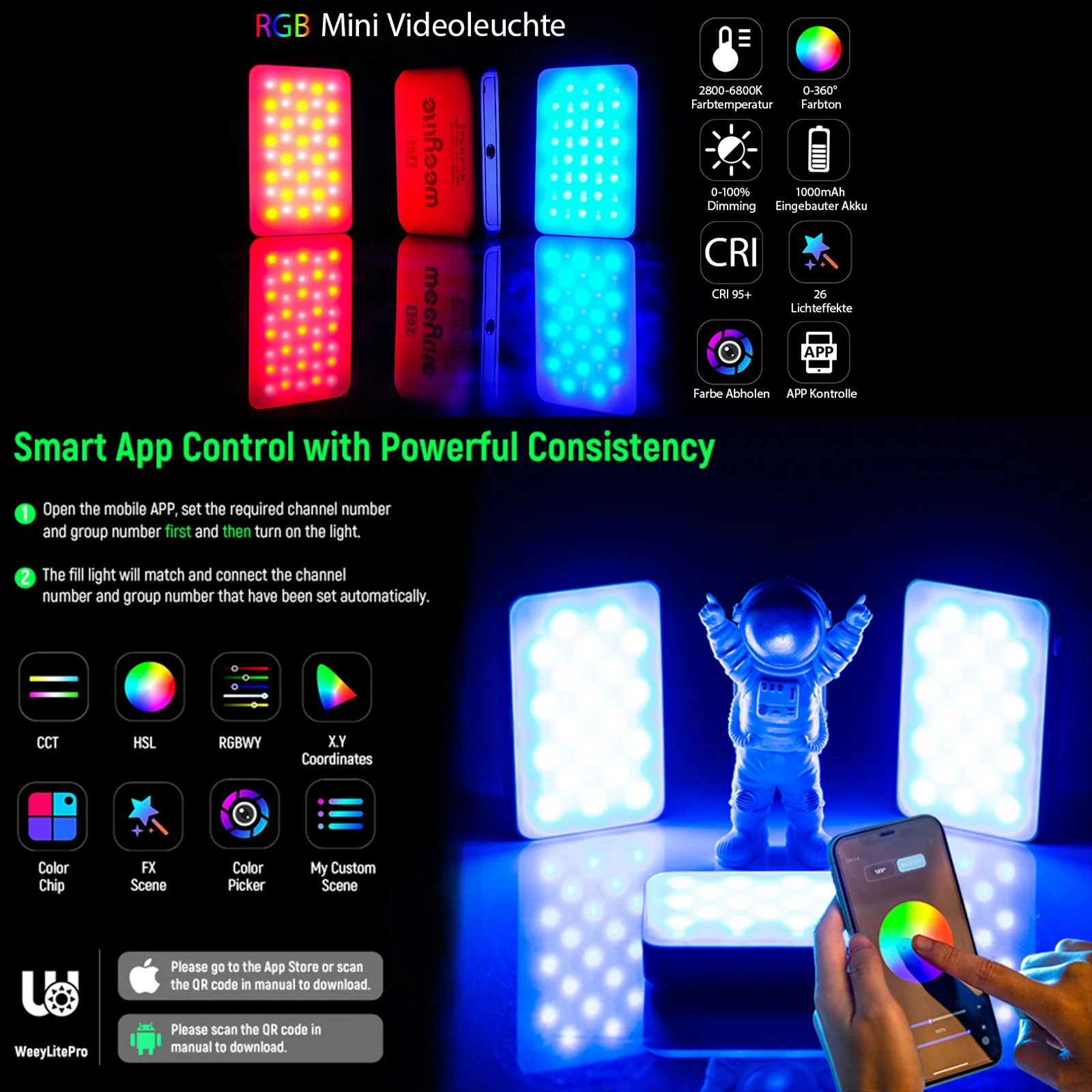 Weeylite S03 Портативная карманная RGB светодиодная панель для видеосъемки с
