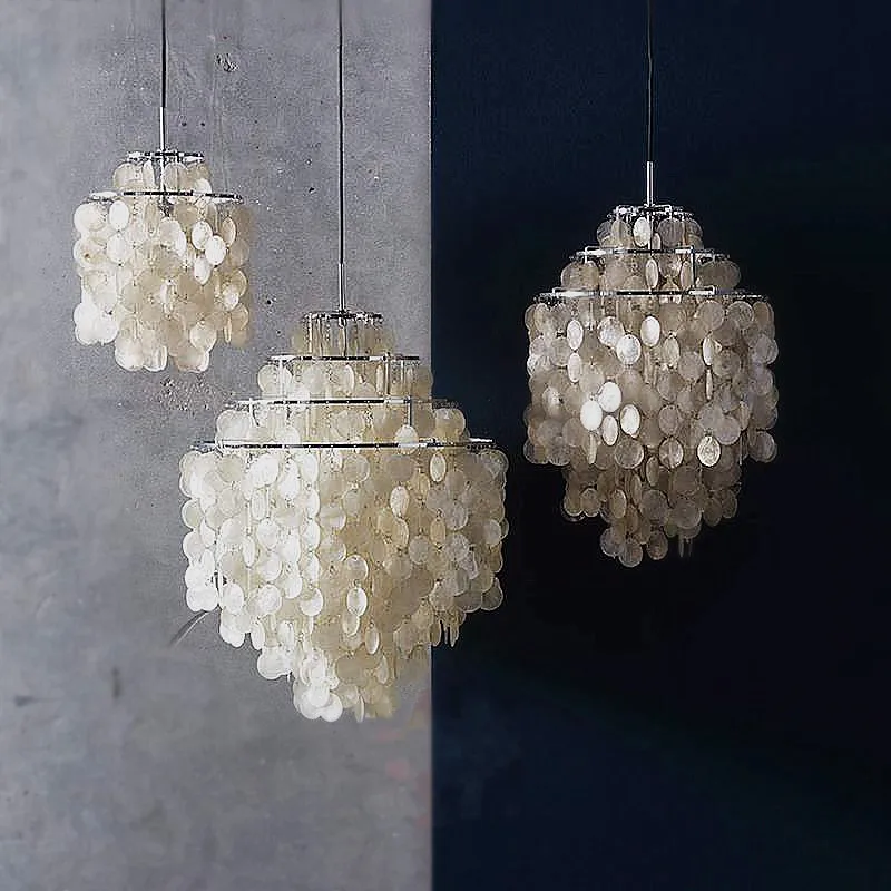 

Dia 26/30/45cm white chandelier Shell lamps for bedroom home living room kitchen island lighting Natural shell lamp E27 Lights