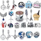 Женский серебряный самолет, поезд, башня, камера, путешествия, мечта, кофейная чашка, обувь, оригинальный Pandora, шарм, подходящий Шарм, Браслет сделай сам