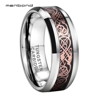 dragon ring men women tungsten wedding ring with black carbon fiber and rose dragon inlay 8mm comfort fit