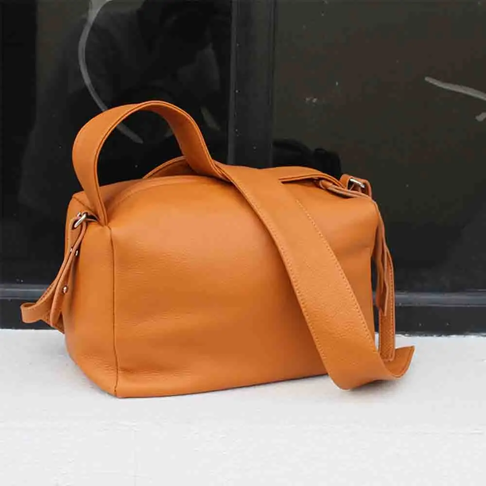 

Motingsome Soft Cowhide Leather Women Shoulder Bag Pumpkin Handbag Frist Layer Cow Leather Ladies Pillow Casual Tote 2023 New