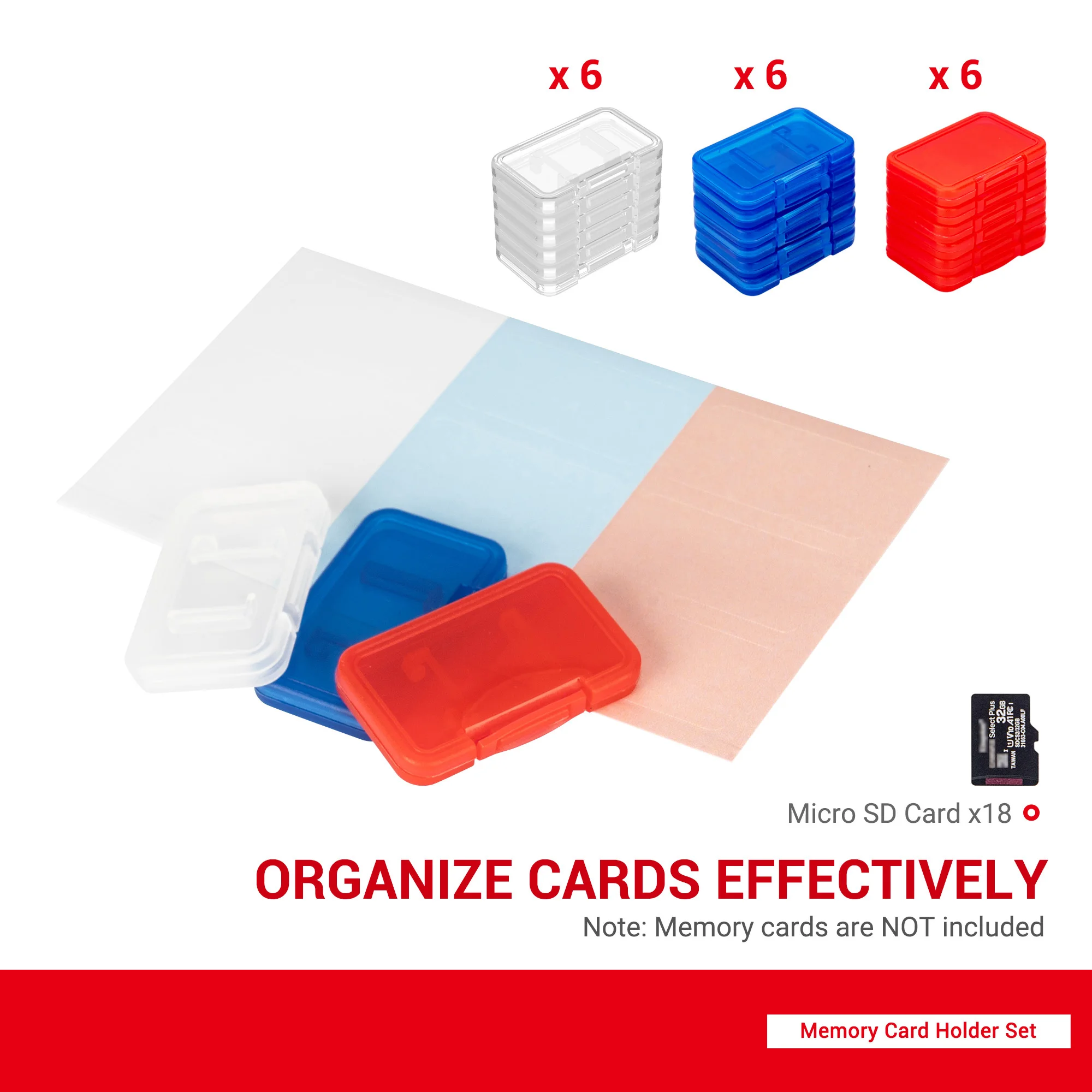 18 шт. прозрачный держатель для карт памяти Micro SD 3 цвета