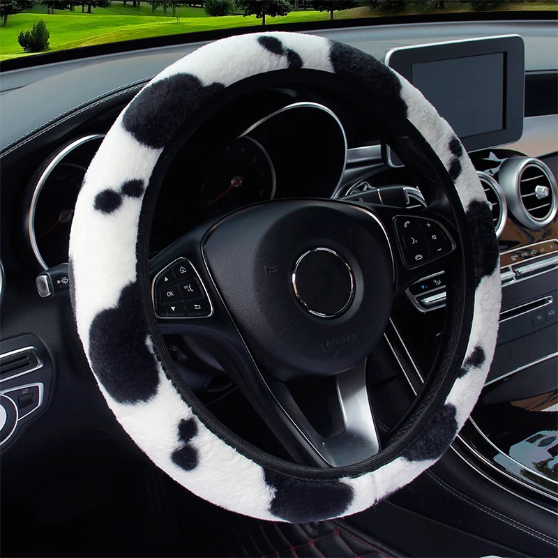 

Plush Cows Pattern Car Steering Wheel Cover Without Inner Ring Protector Covers Suitable for 37-38cm Steering Wheels