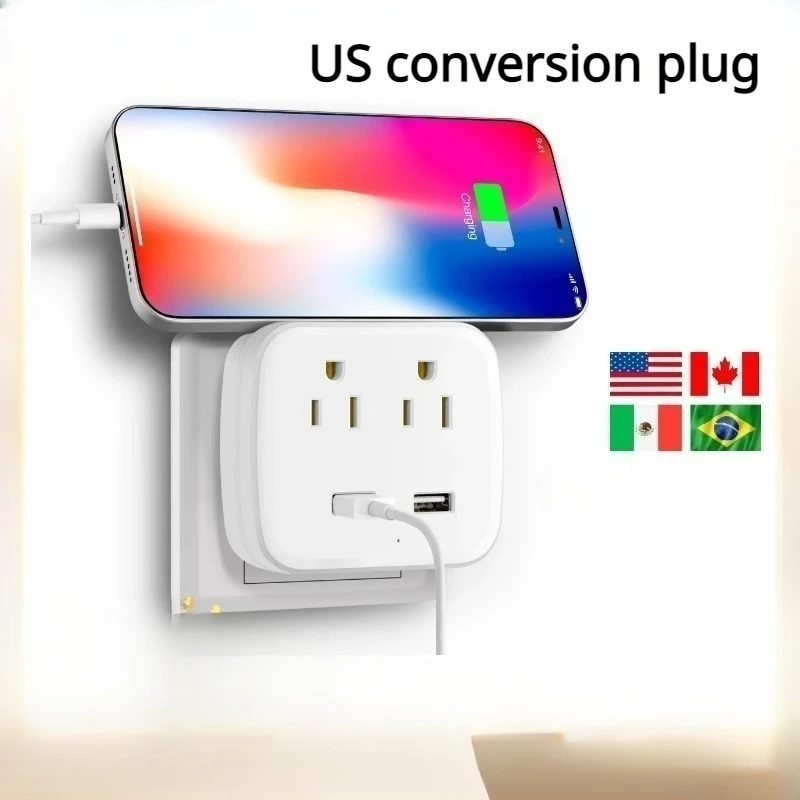 

US Travel Conversion Plug Br Canada Brazil 4 in 1 White 2 Outlets 2USB Office Bedroom Conversion Plug