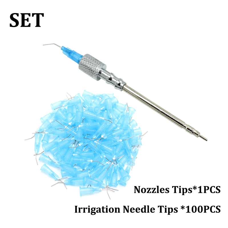 

1PC Dental Lab 3 Way Air Water Syringe Spray Nozzles Tips Tube With 100 Pcs Irrigation Bent Needle Tips For Teeth Whitening