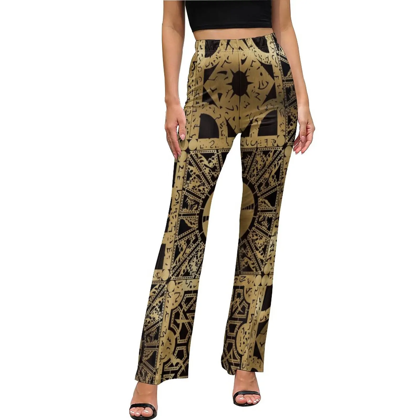 

Vintage Gothic Print Pants High Waist Lament Spread Street Fashion Flared Pants Spring Night Club Print Oversize Trousers