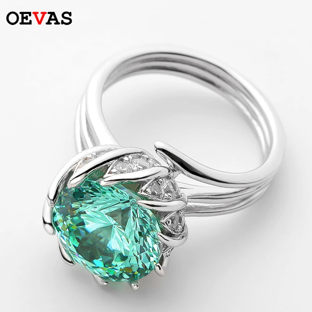 

OEVAS 100% 925 Sterling Silver 12mm Rouge Green Lotus Rings High Carbon Diamond For Women Sparkling Wedding Fine Jewelry Gifts
