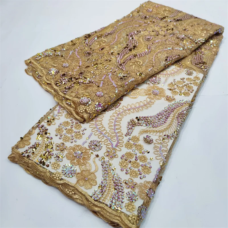 

African Latest Net Lace Fabric Unique Stylish Embroidered French Tulle Lace Fabrics With Sequins Nigerian Woman Party Sewing
