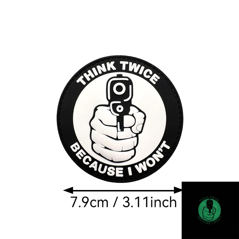 Фото Тактическая нашивка Think Twice из ПВХ с креплением на липучке, предупреждающая нашивка в форме пистолета, декоративный значок для активного отдыха, 4 варианта цвета №3