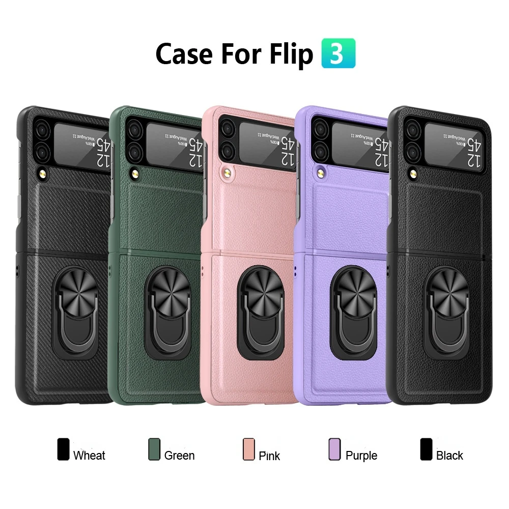 

Foldable Screen Phone Case with Lens Protector for Samsung Galaxy Z Flip3 Fastened Ring on-Board Stand Protective Cover