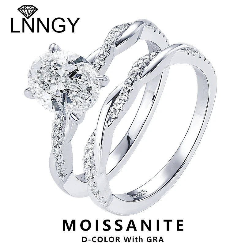 

Lnngy бриллиантовое серебряное обручальное кольцо со сверкающим овальным муассанитом 2,0 карата, обручальное кольцо для женщин, ювелирные изделия