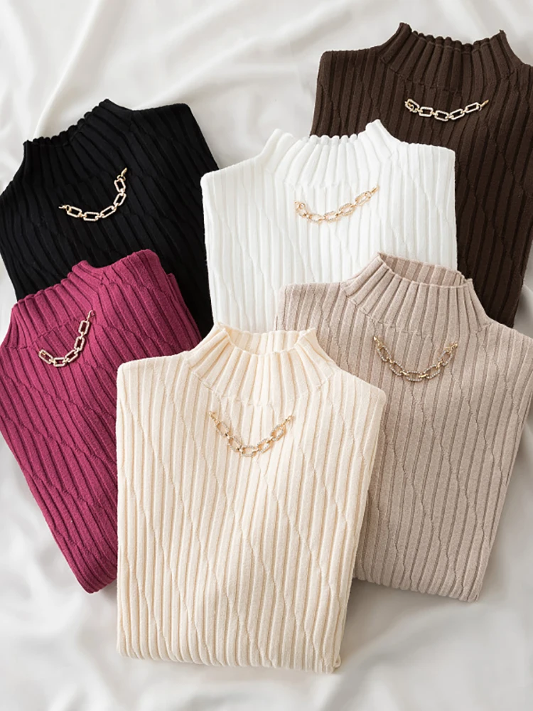 

AOSSVIAO Knitted Pullover Top Pull Femme 2022 Thick Women's Sweater Autumn Winter Warm Half Turtleneck Casual Sweaters Chic Tops
