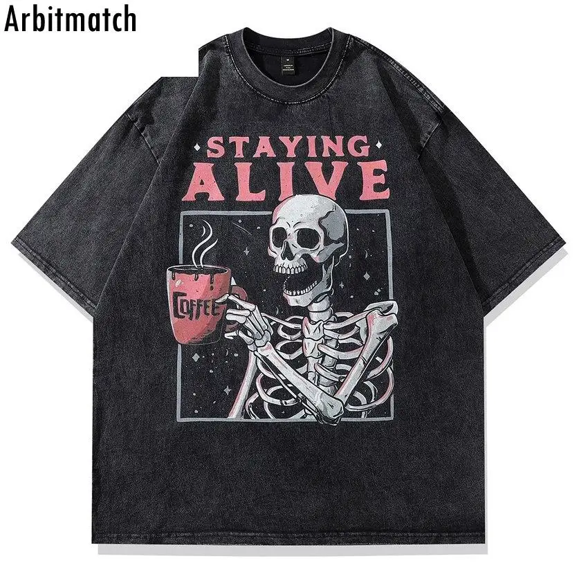 

Vintage Harajuku Hip Hop Vintage Skull Print T Shirt Gothic Clothes Tee Shirt Men's Cotton T-shirt Summer Punk Men Tshirt 2023