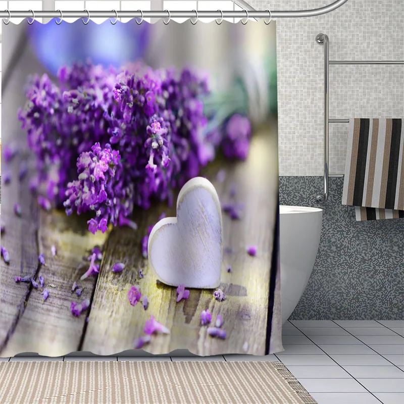 

Красивая занавеска для душа с фиолетовыми цветами лаванды, занавеска для ванной из моющегося полиэстера для ванны, искусство, домашний деко...