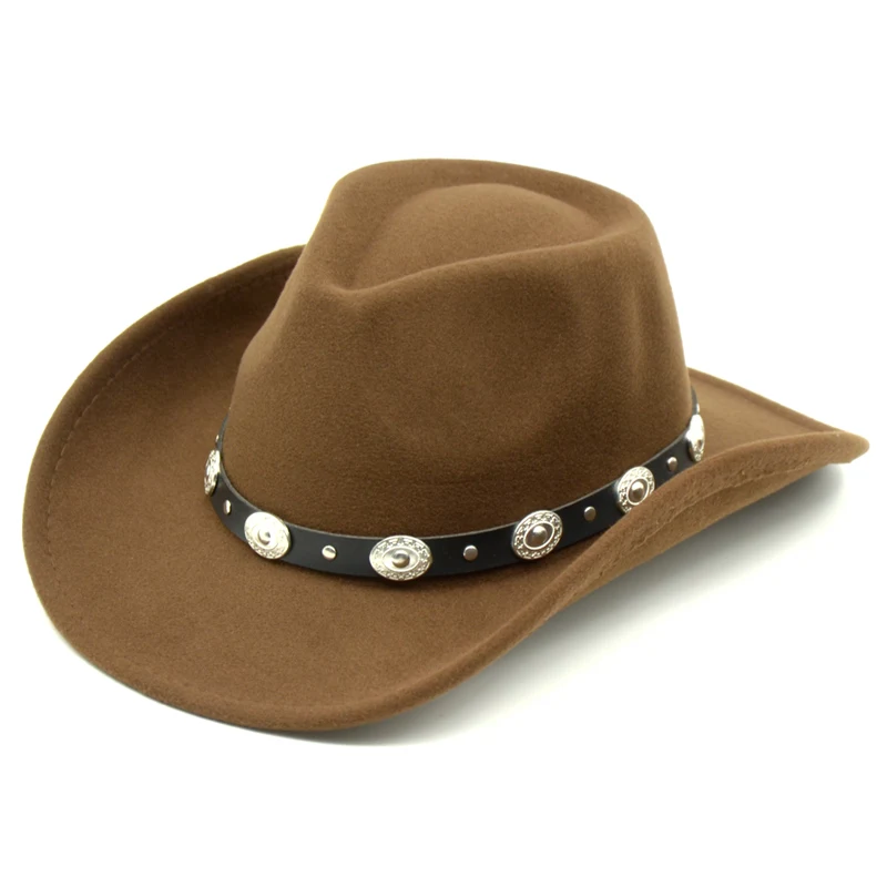 

Cowgirl Cowboy Wild West Hat Women and Men Western Headwear Wide Brim Cap Fashion Retro Fedoras Top Jazz Hat With Metal New 2023