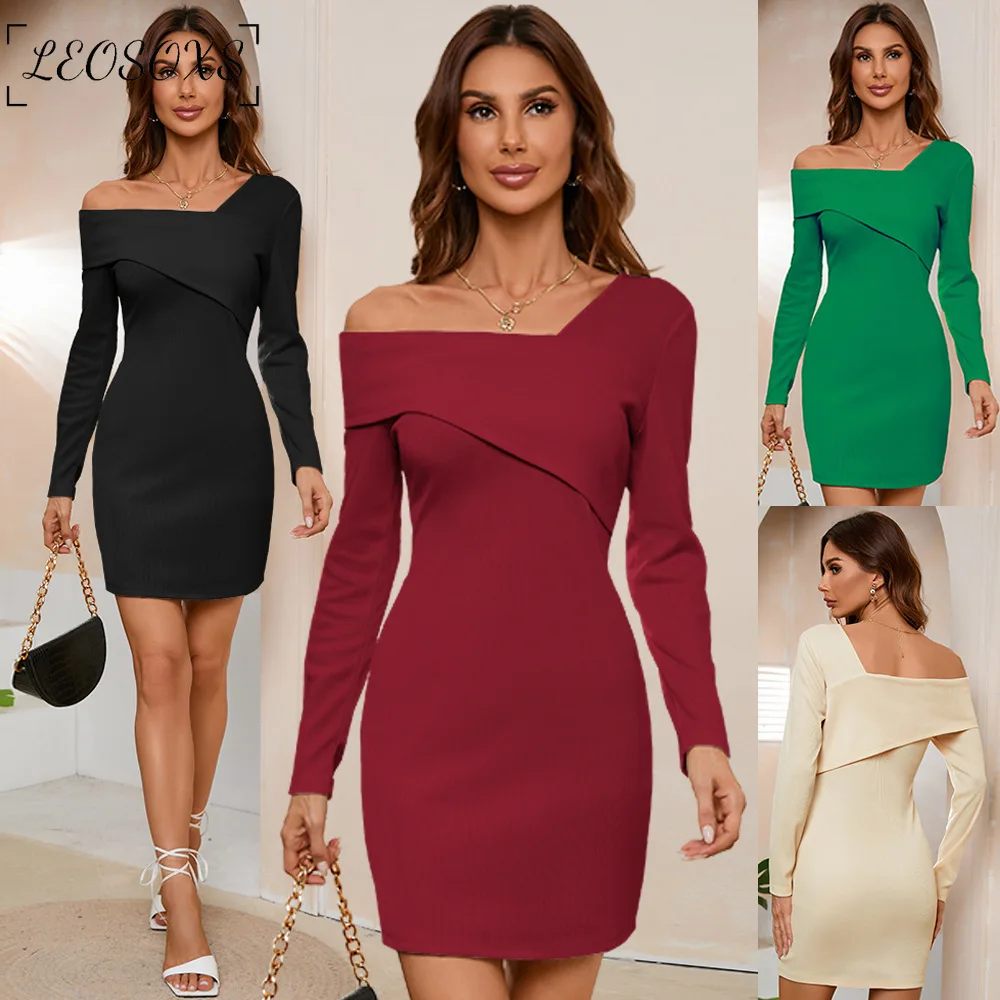 

LEOSOX New Summer Women Bandage Dress Sexy One Shoulder Sleeveless Ruffles Nightclub Celebrity Evening Party Mermaid Dresses
