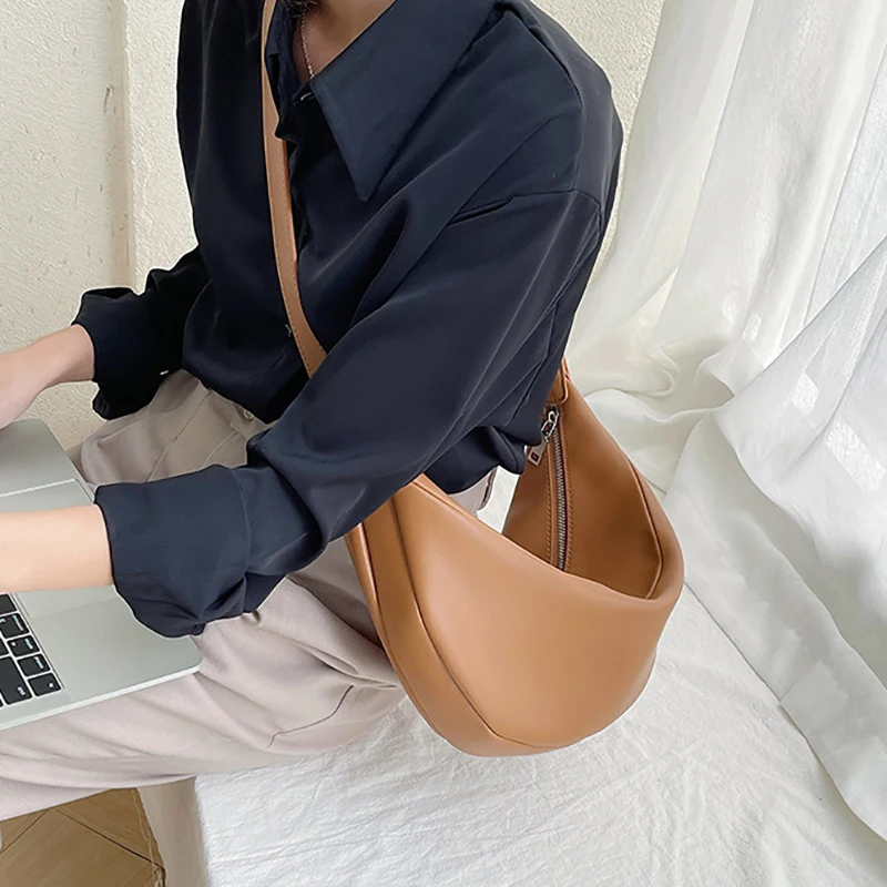 

Zipper Women's Bag Korean Designer Middle Hobos Women Handbags High Quality 2024 PU Leather Ladies Shoulder Crossbody Bag