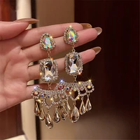 luxury geometric water drop crystal dangle earrings for women bohemian style long tassel earrings weddings bride jewelry