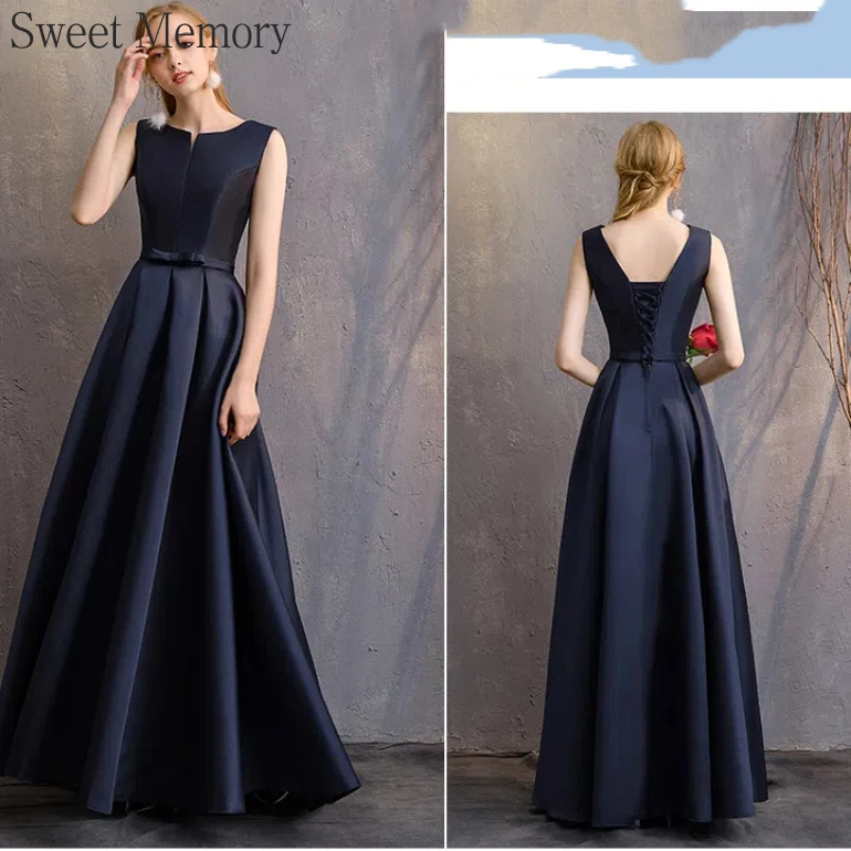 D4101 Темно-синие атласные платья на заказ для особых случаев 2025 Макси Vestidos