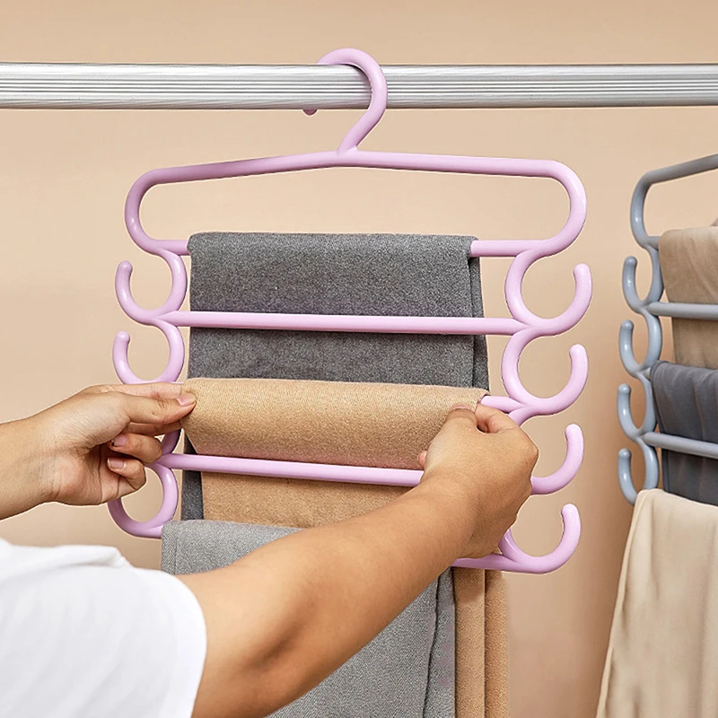 

1PC Clothes Hangers Trousers Hangers Holders Closet Storage Organizers 5 Layers Pants Towel Scarfs Racks Storage Organization