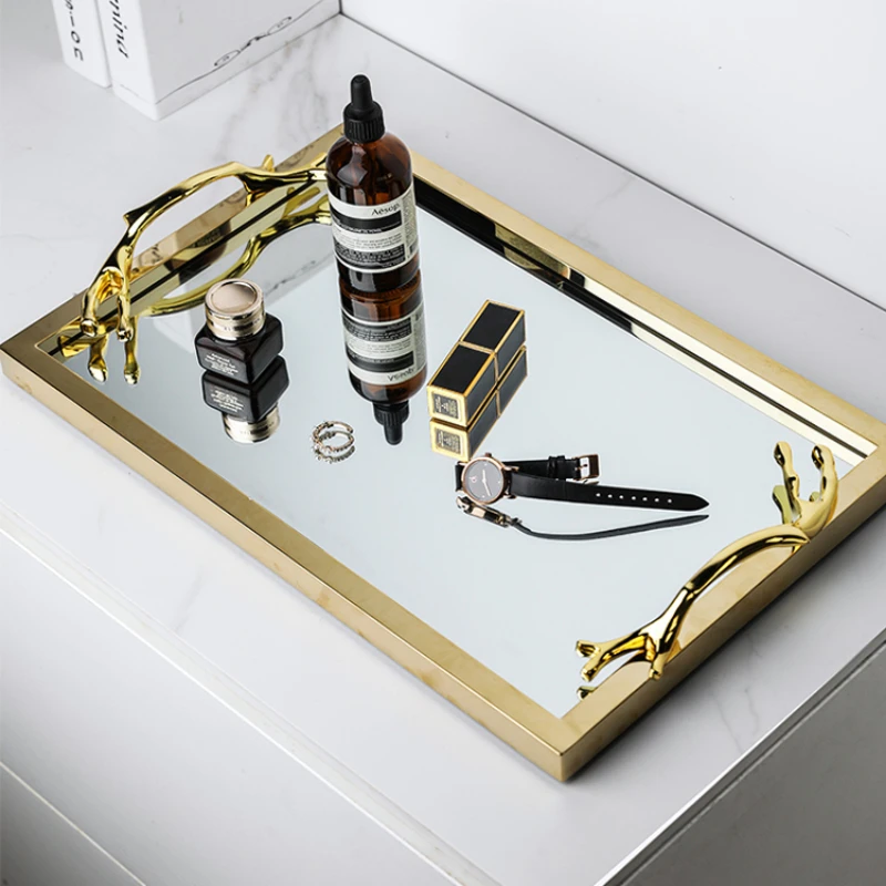 Поднос из позолоченного стекла зеркальный поднос для хранения прямоугольное