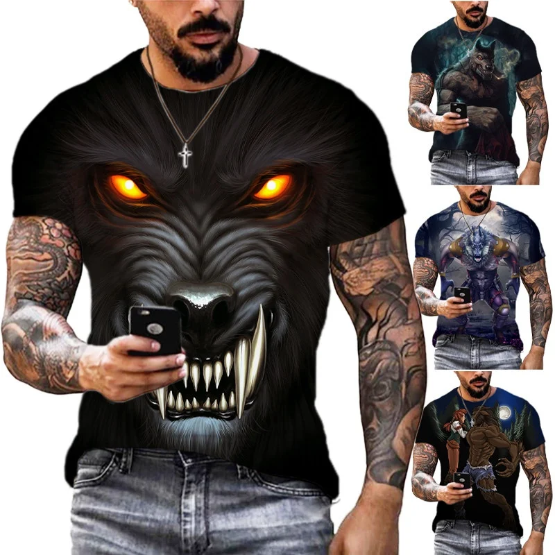 

3D Print Wolf T-shirt For Men Summer Oversized Short Sleeve Tops Pullover 2023 Fashion Streetwear Men's Cool Clothes Cheap Tees