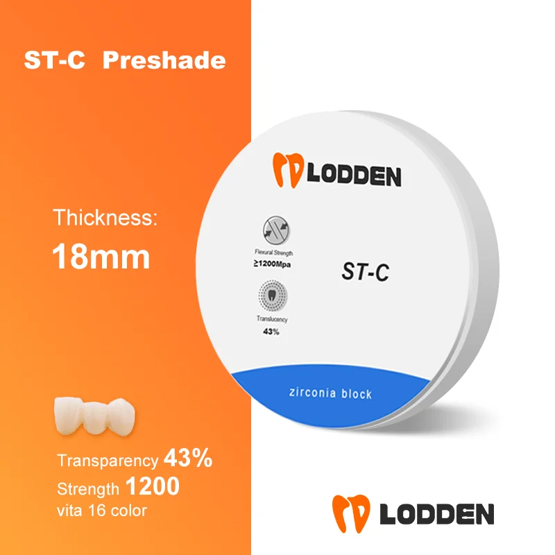 

Dental Lab Zirconia Block ST-C Preshade 98*16mm Transparency43% Strength 1200 vita16 dental CAD CAM roland milling machine