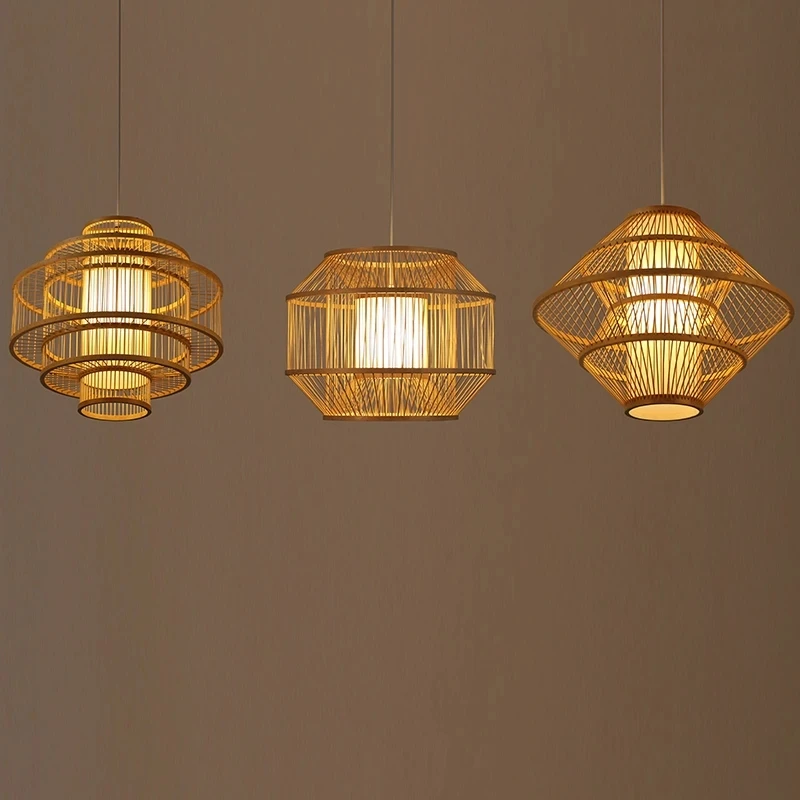 Новые китайские подвесные светильники из бамбука ручной вязки светодиодный