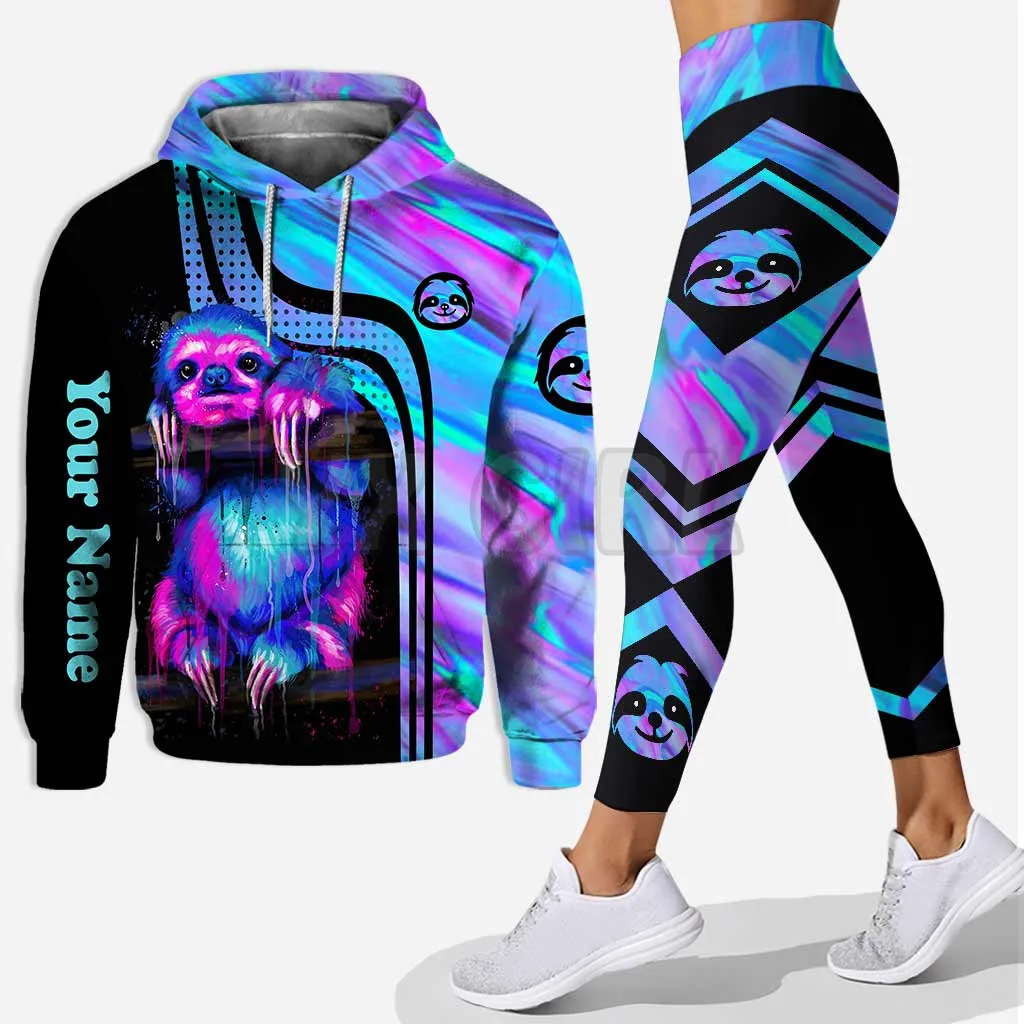 YX Girl Love Sloths Custom You Name Combo Hoodie + Legging  Combo Outfit Yoga Fitness Legging Women 3D Printed Apparel