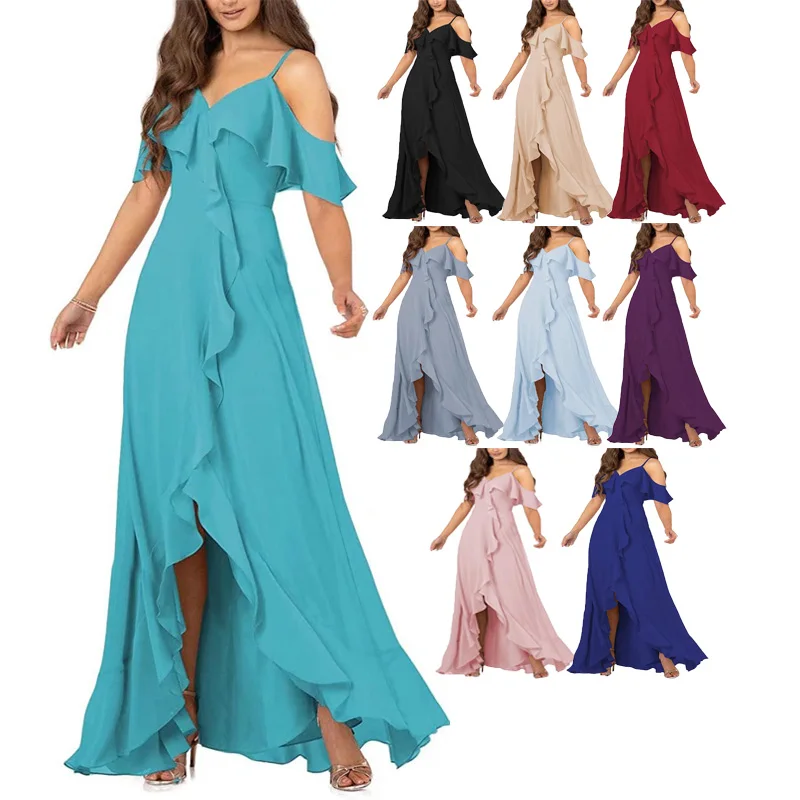 

Шифоновое платье-спагетти для свадьбы, а-силуэт, с оборками и разрезом спереди