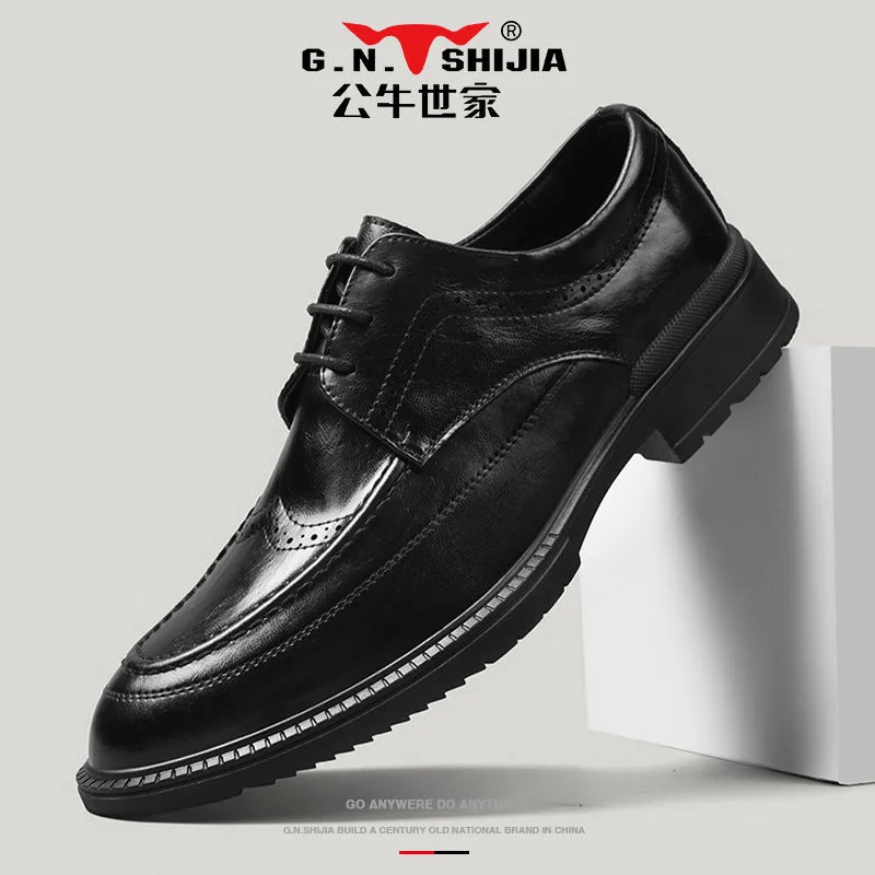 

High quality Black Shoes Men's 2023 Summer New Wedding Business Dress Carved Block Leather