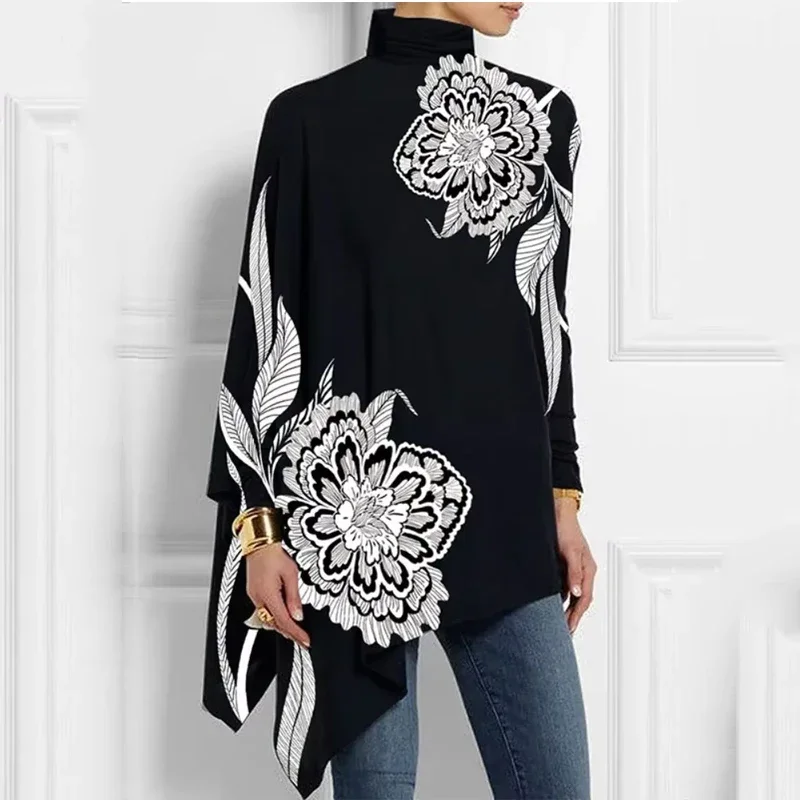 Beautyblue женские черные топы с цветочным принтом элегантные новые асимметричные