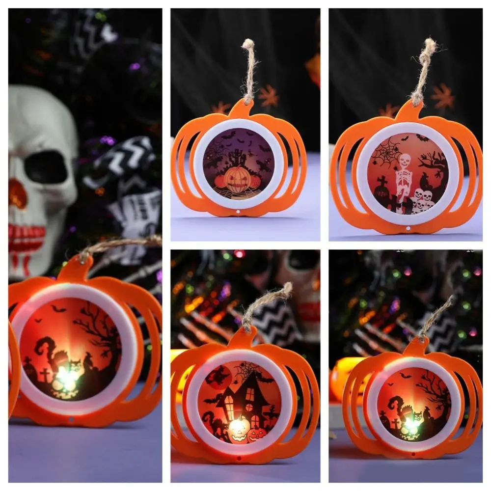 

Halloween Ghost House Atmosphere Decoration Pumpkin Flat Hanging Lamp Electronic Luminous Bar Scene Decoration Props