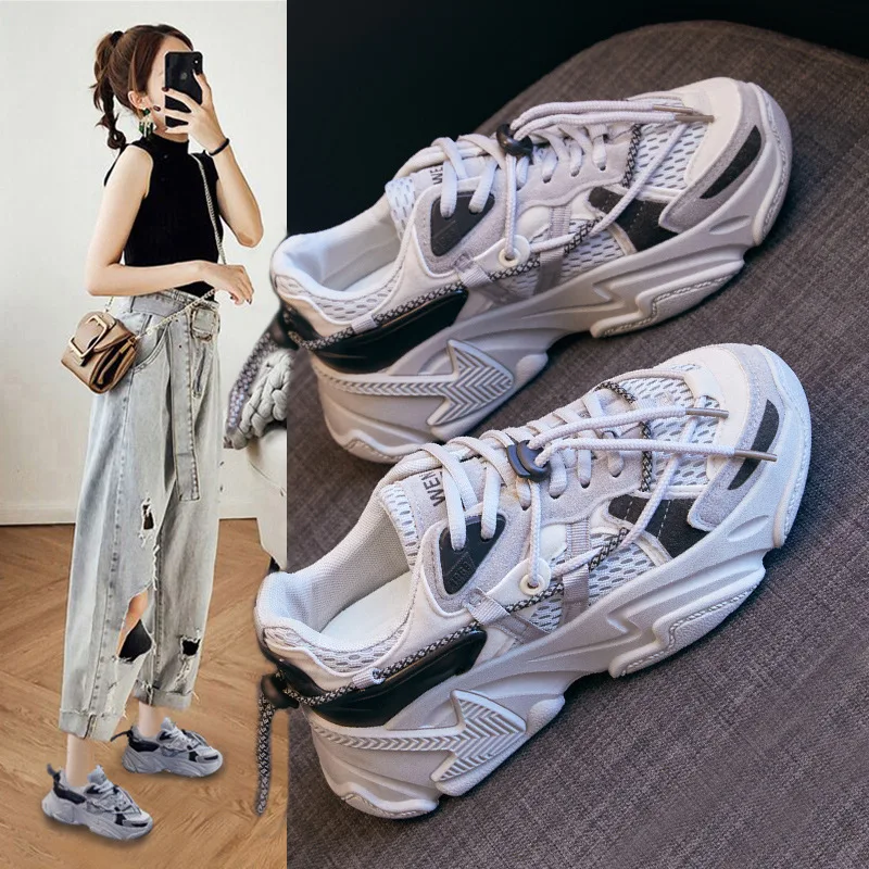 

New Women Sneakers White Fashion Thick Sole Casual Ladies Vulcanized Shoes Sport Platform Flats Sneakers Woman