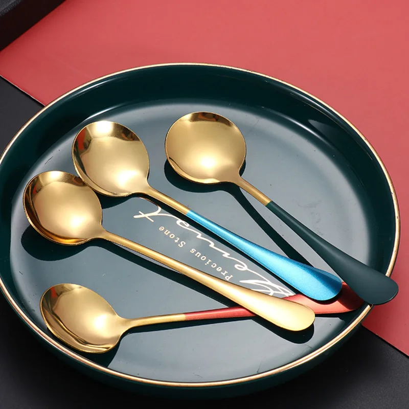 

4 цвета, ложка для перемешивания с длинной ручкой, ложки для чая, для сока, кофе, столовые приборы для перемешивания из нержавеющей стали, для ...