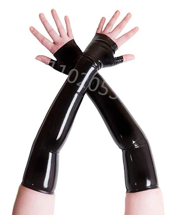 

100% латексные фетиш унисекс перчатки ручной работы натуральный латекс без пальцев длинные перчатки (длина оперы) Фетиш 0,4 мм