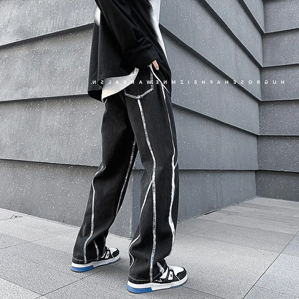 Four Seasons New Men's High Street Jeans Straight Pants Loose Wide Leg Pants Hip Hop Fashion Street Men's Ins Hot Sale JEANS