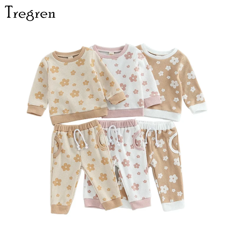 

Tregren 0-4Y Kids Baby Girls Fall Outfits Floral Print Long Sleeve Sweatshirt Tops Stretch Casual Pants Two Pieces Clothes Sets
