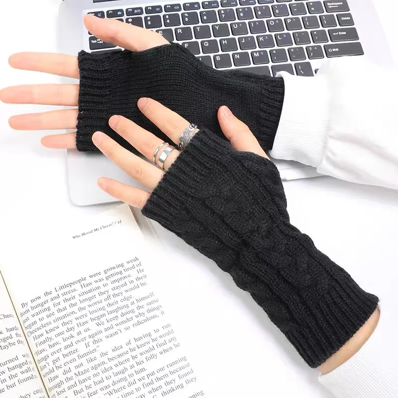 

Y2K Women Long Fingerless Gloves Knitted Arm Warmer Sleeve Soft Warm Wool Half Finger Gloves Elastic Wrist Mittens Guantes