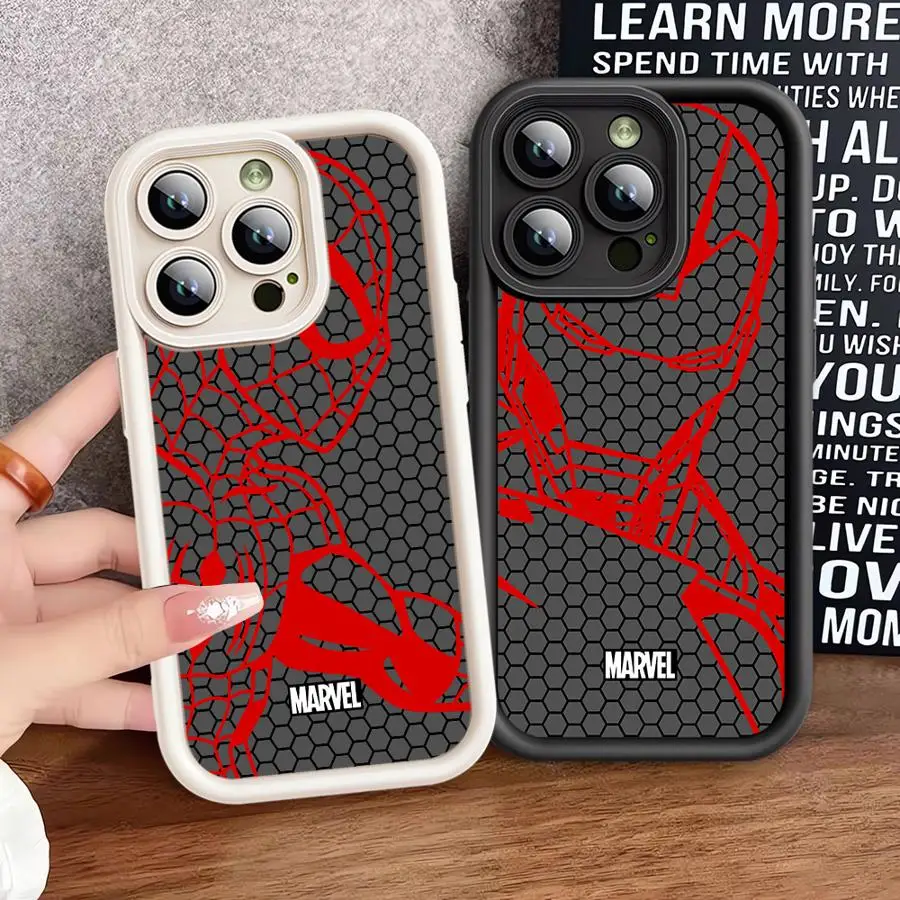Чехол для телефона Marvel Sipiderman Ironman iPhone 16 15 Pro Max 13 Mini 12 11 14 Plus мягкий роскошный чехол