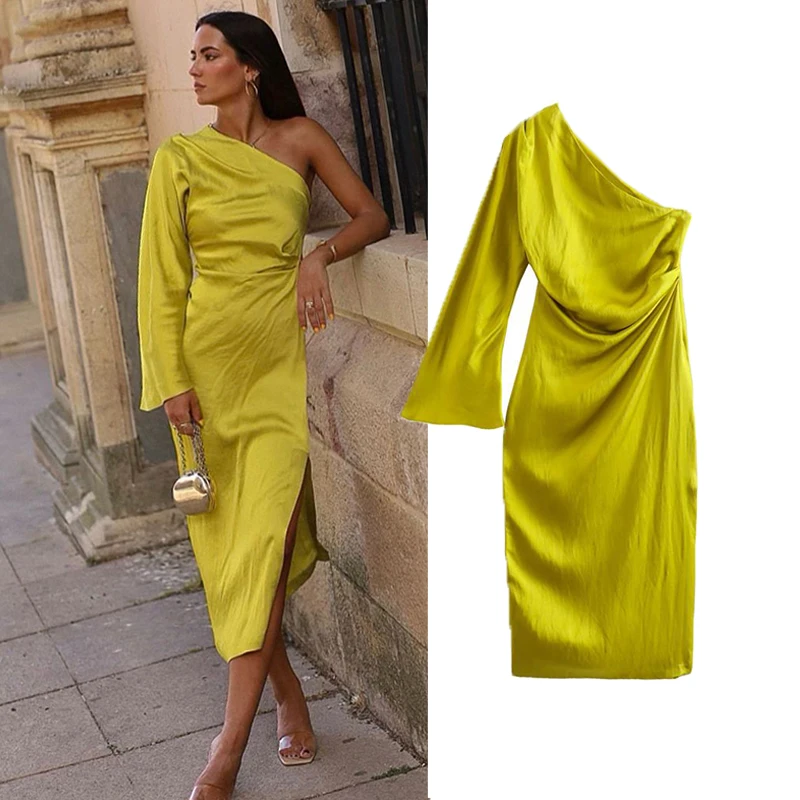 

Dress Women 2022 New Fashion Slim Diagonal Collar Elegant Party Ladies Dress Casual Chic Dress Women Youth Casual Holiday Dresss