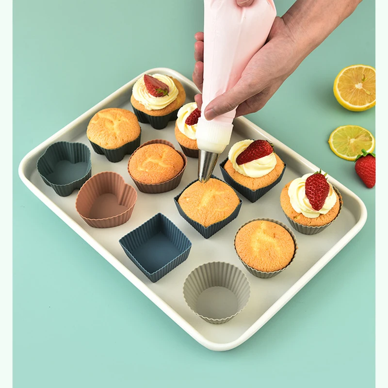 

Силиконовая чашка для маффинов, бытовая форма для выпечки, в форме сердца, круглая, квадратная, Цветочная, нержавеющая сталь, монтажный пакет, форма для выпечки
