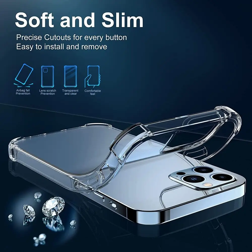 

2 in 1 Shockproof HD Clear Soft and Slim Case Cover with Screen Protector for iPhone 14 13 12 11 8 7 6 XR XS X Mini Plus Pro Max