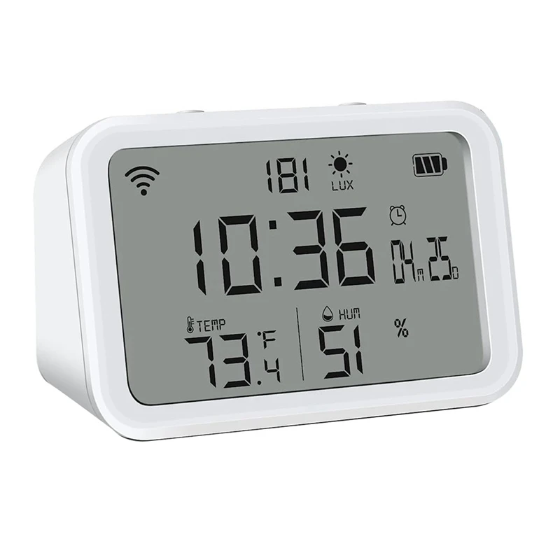 

1 PCS Wifi Thermometer Hygrometer With Luminous Intensity Detection Wifi Temperature Humidity Monitor With Alarm Clock White ABS